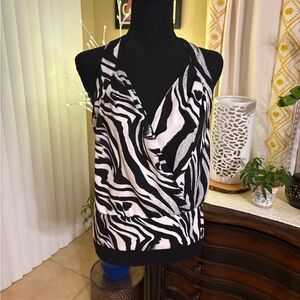 Black and White Wrap Tank Top with Zebra Print